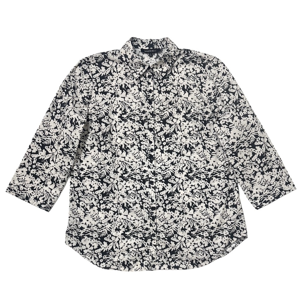Lafayette 148 NY Floral Print Cotton Button Up Black White Shirt Women's Sz S